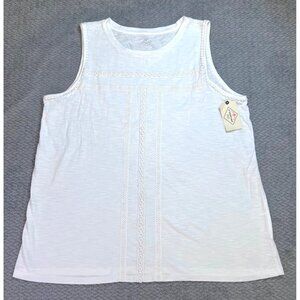 Womens St. Johns Bay White Sleeveless Minimal Cotton Top With Lace Detail - XL